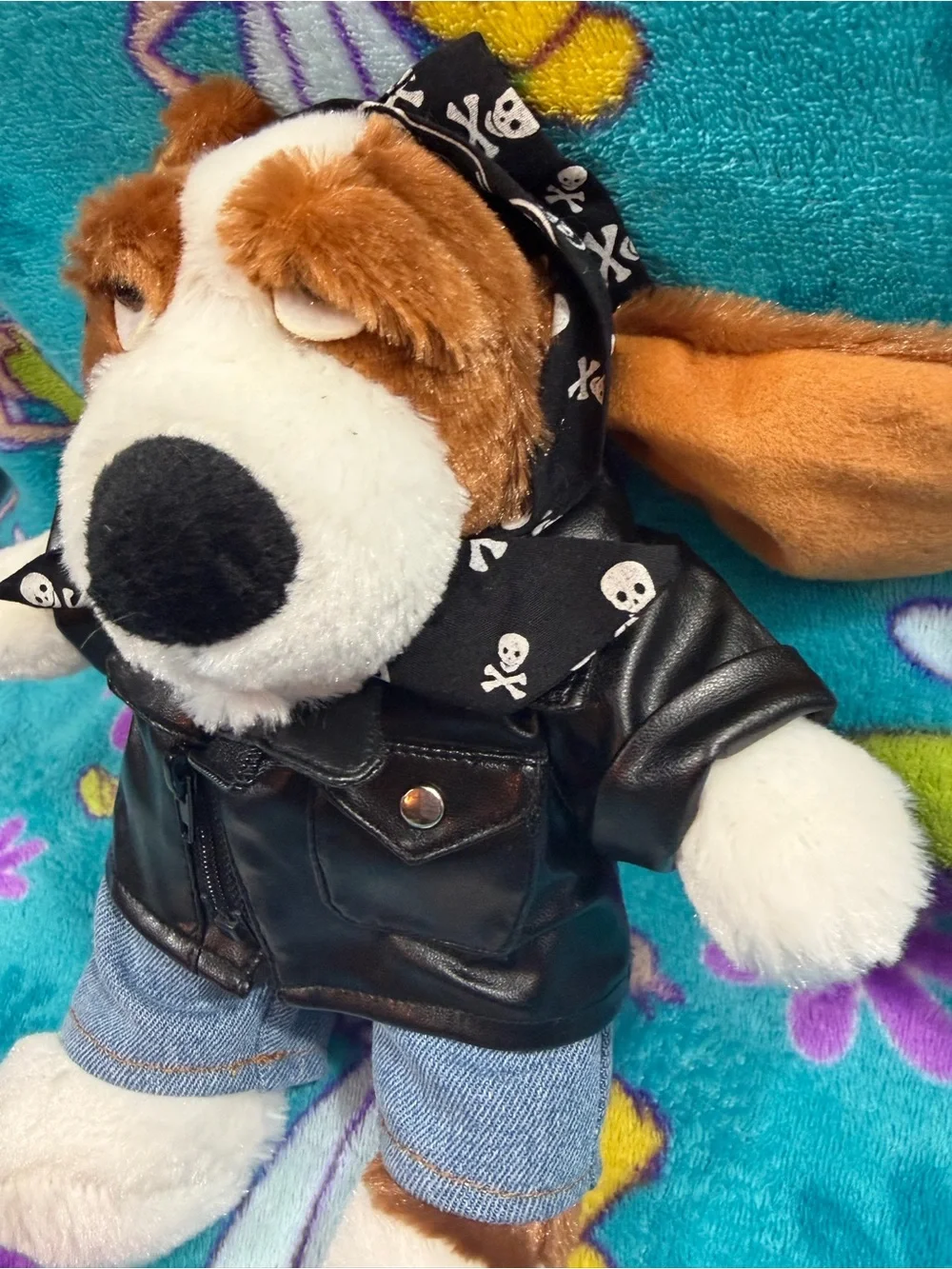 2008 NANCO Beadle Beagle Biker Plush Leather Jacket Skull Bandana Chain Wallet